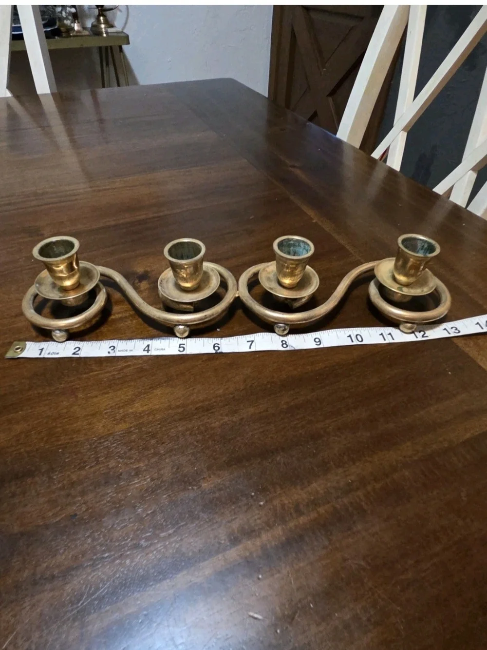 Brass Four-Arm Candle Holder with White Candles